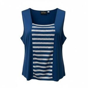 Bob Mackie 1X Wearable Art Sleeveless Square Neck Tank Top Women's Blue Sequin